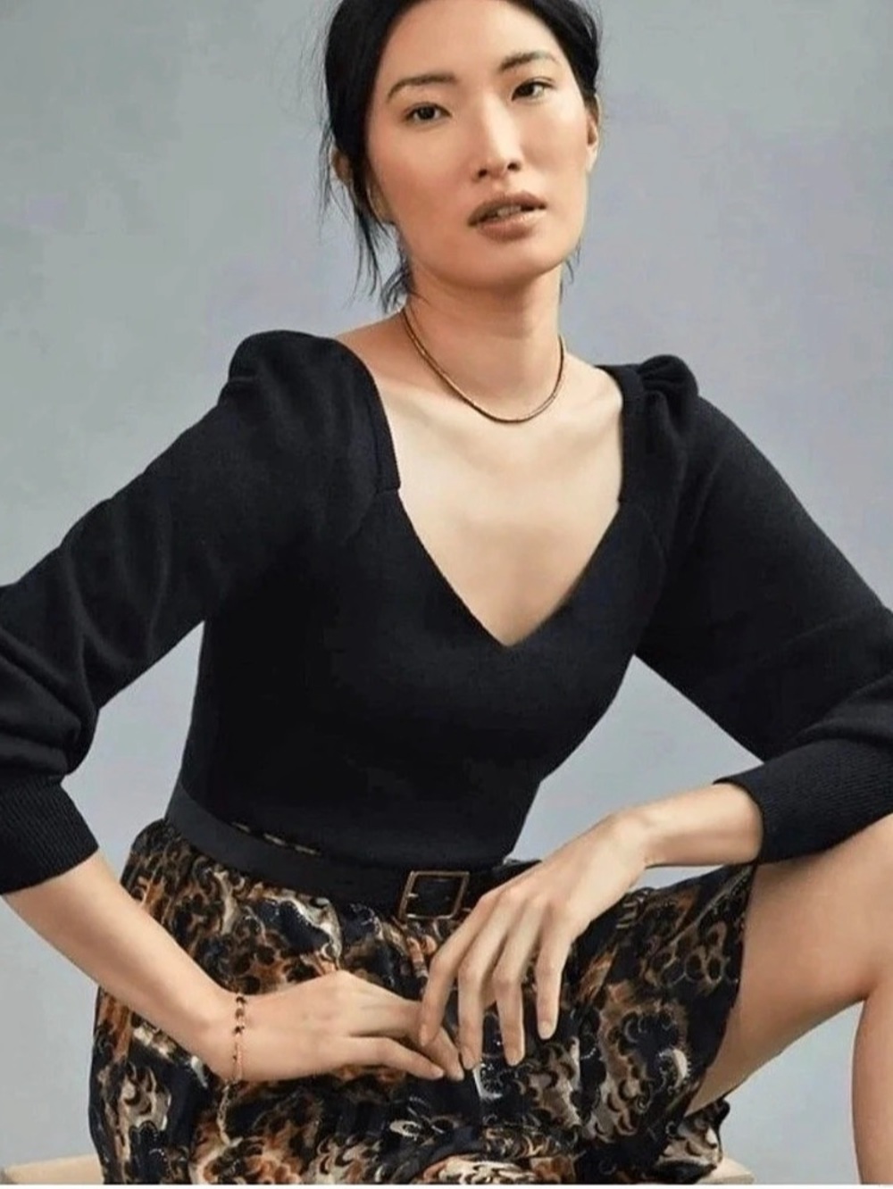 Anthropologie Black Sweetheart Puffed Sleeve Sweater